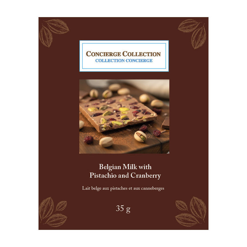 Belgian Milk Chocolate Bar with Pistachio and Cranberry 35g